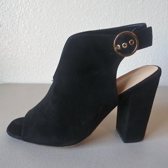 Shoe Dazzle Lucinda women's size 9.5 Black faux suede, open toe high heel shoes - Picture 4 of 16